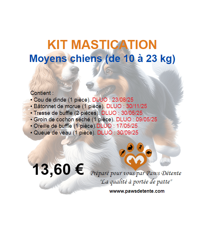 Liste des mastications du kit pour moyen chien.